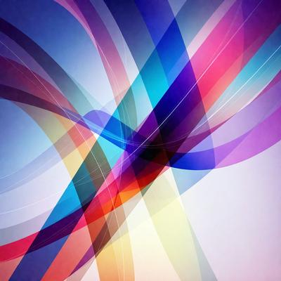 The primary subject of the image is a colorful, abstract design featuring a mix of blue, red, yellow, and purple colors. The design appears to be a digital art piece or an illustration, with a patterned texture that gives it a vibrant and lively atmosphere. The setting or background of the image is a white surface, which provides a clean and minimalist backdrop for the colorful design.